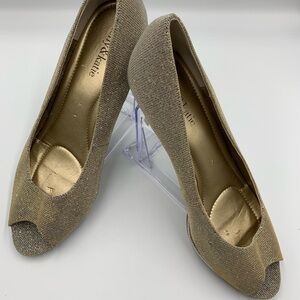 Kelly & Katie Shimmering Gold Peep Toe Heels